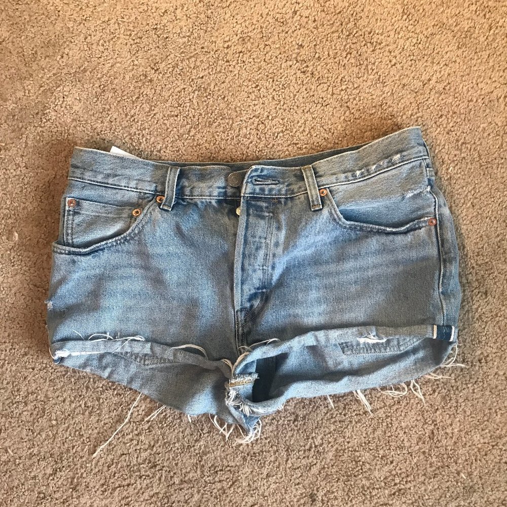 Levi's 501 distressed high waisted jean shorts